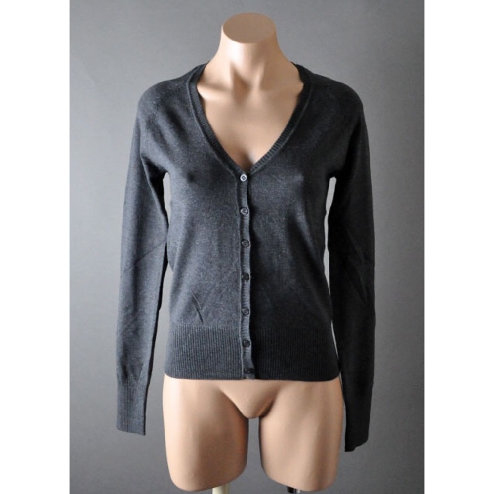 Womens Charcoal Gray Solid Winter Open Front Long Sleeve Sweater Cardigan Top SM